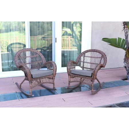 PROPATION W00210-R-2-FS033 Santa Maria Honey Wicker Rocker Chair with Steel Blue Cushion PR2438611